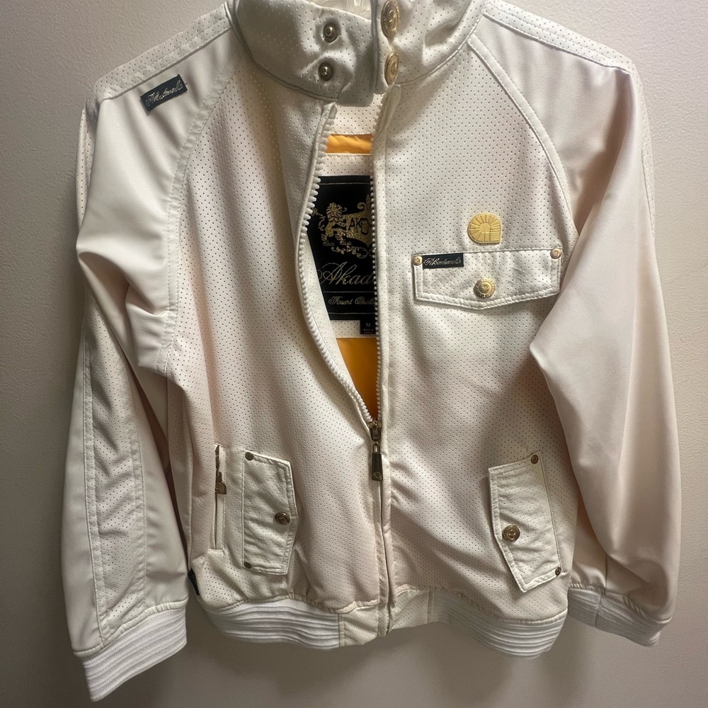 Akademiks White Jacket with Gold Accents